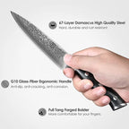KEEMAKE Kitchen Utility Knife, 5 Inch Chef Knife, 67-Layer Damascus Steel Paring Knife with Ergonomic G10 Handle, Multipurpose Kitchen Knife for Fruit and Vegetable Cutting