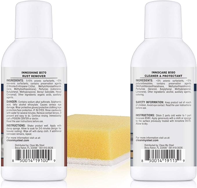 – Stainless Steel Rust Stain Remover Kit with Protector – Fast Acting for Commercial Equipment Rust Cleaner for Appliances, Grills & More – Food-Safe Stainless Steel Cleaner (4 oz)