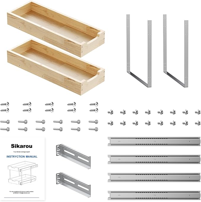 Wood Pull Out Cabinet Organizer 2 Tie 9" W x 21" D, Heavy-Duty Sliding Drawers for Inside Cabinets Storage and Organization for Kitchen, Pantry, Bathroom
