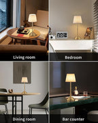 KDG Portables Cordless Table Lamp, Fabric Shade Desk Lamp, 4000mAh Rechargeable Battery Powered Lighting, Dimmable Light for Dining Room, Bedroom, Bedside, Bar, Night Light, Camping, Balcony (Bronze)