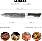 Chef Knife - 67 Layers VG10 Damascus Steel Kitchen Knife 8 Inch Japanese Knife for Slicing Meat Vegetable Cleaver - Cooking Knife with Pakkawood Handle - Ultra Sharp