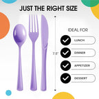 Party Solids Lavender Plastic Silverware Heavy Duty 150 Pieces Lavender Plastic Cutlery Sets, Utensil Sets, 50 Of Each Forks, Knives & Spoons Disposable Cutlery Set, Flatware Set For Party Supplies