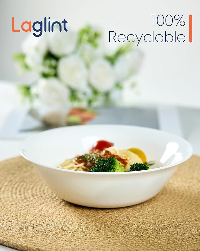 25OZ Cereal Soup Bowl Set of 4, Opal Glass 7.5 inch White Bowls for Ramen, Noodle, Salad, Fruit, Dishwasher and Microwave Safe