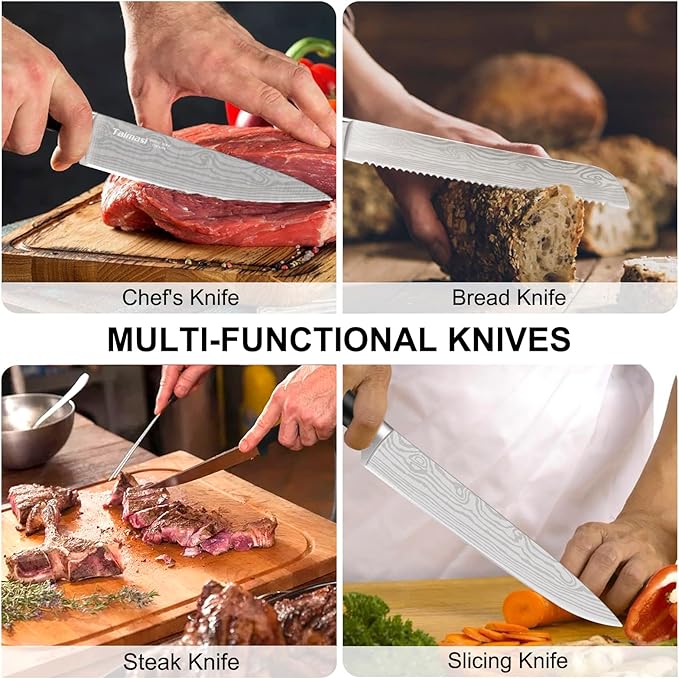 Knife set, 23 Pcs Kitchen Knife Set with Block and Sharpener Rod, High Carbon Stainless Steel Chef knife set for kitchen, Ultra Sharp, Full-Tang Design