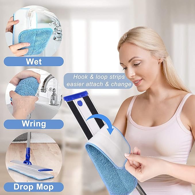 18" Professional Microfiber Mop Floor Cleaning mop, Flat Mop with Stainless Steel Handle,4 Reusable Washable Mop Pads and mop Pads Brush,Microfiber Mop for Hardwood (18" Microfiber Mop)