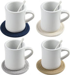 11oz Ceramic Diner Coffee Mug set Stoneware Coffee Cups Set for Restaurant, Diner, Farmhouse, Coffee Shop, Home set of 4 with Coffee spoons and Woven coasters (white)