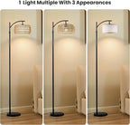 Arc Floor Lamp for Living Room,Farmhouse Floor Lamps with Remote Control & Dimmable Bulb, Boho Rattan Tall Standing Lamp for Bedroom Office