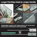 JOYMOOP Flat Mop, Microfiber Mops for Floor Cleaning and Long Handle Wall Cleaner, 60" Mop Handle with Flexible 15" Flat Head with a Microfiber Mop Pad - Green