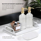 Glass Soap Dispenser - Dish Soap Dispenser for Kitchen, Hand Soap Dispenser Set, Bathroom Soap Dispenser with 304 Rust Proof Pump, Soap Dispenser for Kitchen with Tray, Clear Bottle/Gold Pump