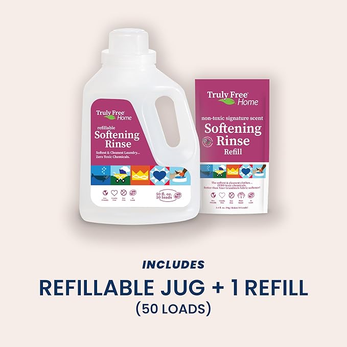 Fabric Softening Conditioner for Clothes| Safe for Babies & Kids with Sensitive Skin | Plant-Based | Include 1 Refillable 50oz Bottle with Measuring Cap| Signature Scent Rinse(50 Loads)