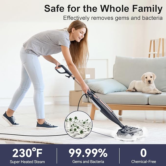 DEVOAC VM6 Scrubbing Steam Mop with Rotating Mop Pads, 10 in 1 Steam Mop, Lightweight Spin Mop & 3 Steam Modes for Hard Floor Laminate Marble Floors