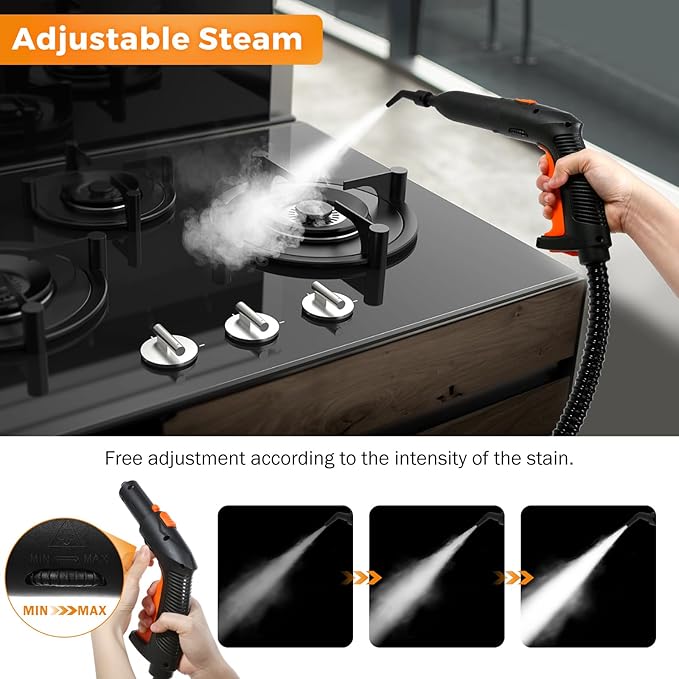 BEAMNOVA Steam Cleaner Electric Household Steamer High Pressure Multipurpose Cleaning Machine Heavy Duty Rolling for Floor Carpet Car Detailing Windows Home, Inside Water Container with Roller, Orange