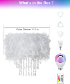 Star Vision Feather Lamp with Smart Light Bulb, Bluetooth Speaker & APP Control, Dimmable RGB LED Light, Acrylic Crystal Droplets, 15.7inches, White