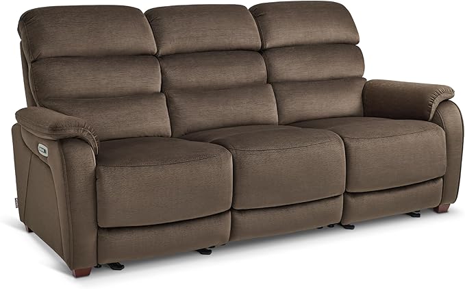 MCombo Wall Hugger Recliner Sofa with Drop Down Table, Power Reclining Sofa with Adjustable Headrest, USB A&C Charge Ports, Reading Lamp, Cup Holders, for Living Room, RVs (Fabric, ST258M3, Coffee)