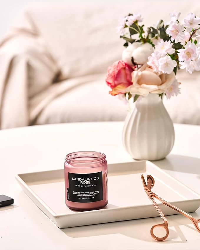 M&SENSE Sandalwood Rose Scented Candle 7.05oz 50 Hours Long Lasting Burn Natural Soy Wax Strong Scented Candle for Home, 2 Wick Home Fragrance Slow Burning Housewarming Gifts for Men Women