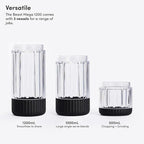 Beast Mega 1200 Plus | Premium Countertop Blender | Smoothies, Shakes, Sauces, Dips, Soups | Blends Ice and Frozen Fruit | XL Vessel | With Extra Vessels, Straw System | 1200W | (Carbon Black, 120V)