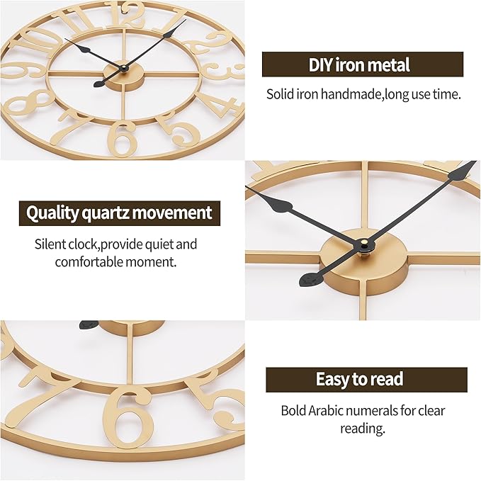 1st owned Wall Clock 16 Inch Round Large Indoor Wall Clocks Battery Operated Silent Non Ticking, Farmhouse Vintage Decorative Analog Metal Clock for Living Room, Kitchen, Bedroom Decor