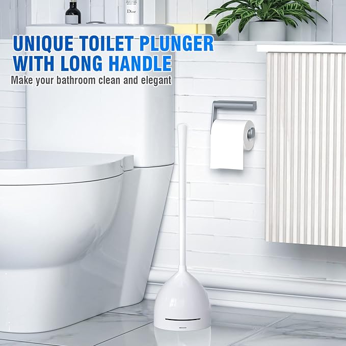 uptronic 2 Pack Toilet Plunger with Holder, Unique Plunger with All-Angle Design, Plungers for Bathroom for 5.7-inch Toilet Drain, Toilet Plunger Heavy Duty- White