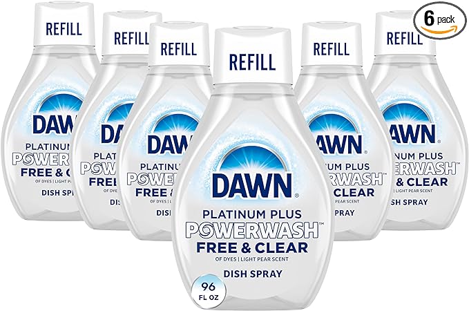 Dawn Free & Clear Powerwash Dish Spray, Dish Soap, Pear Scent Refill, 16 Fl oz (6 Pack)