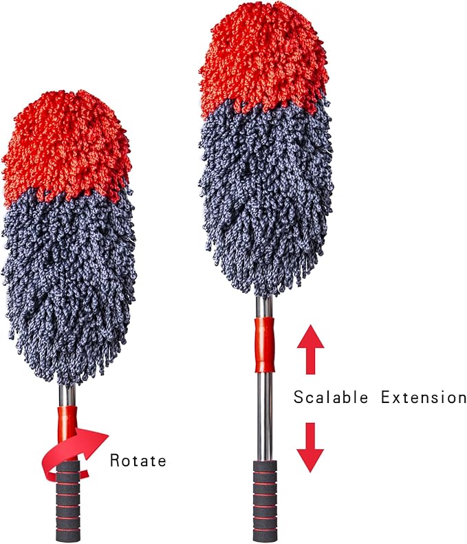 Soft Microfiber Car Duster Exterior Scratch Free Multipurpose Duster with Extendable Handle Duster for Car, Truck, SUV, RV and Motorcycle