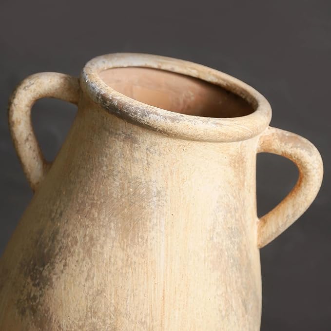 Ceramic Vase with Handles, 9.05 inch Tall Terracotta Decorative Pottery Flower Vase for Home Farmhouse Decor, Dining Table, Living Room, Kitchen, Office