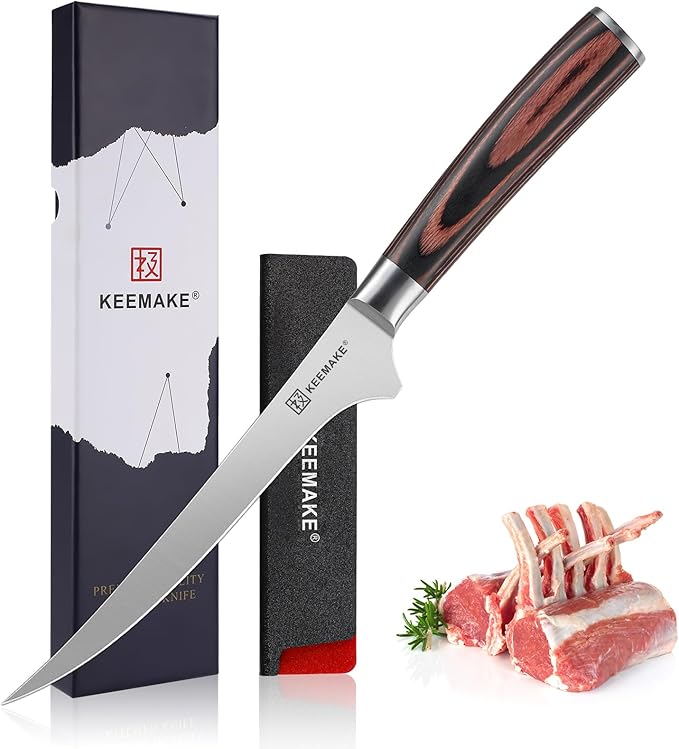 KEEMAKE Boning Knife 6 Inch, Super Sharp Fish Fillet Knife, High Carbon Stainless Steel Deboning Knives, Professional Boning Knives for Meat Cutting Poultry, Pakkawood Handle with Gift Box