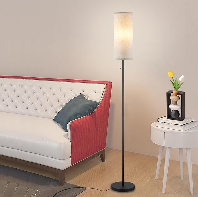 Floor Lamp for Living Room, Modern Standing Lamps with Lampshade, Minimalist Tall Lamp with Chain Switch for Living Room, LED Bulb Included (Beige Shade)