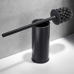 Freestanding Toilet Brush Holder for bathrooms 304 Stainless Steel Toilet Brush Stand Round Storage and Organization Rust Resistant 18-inch high Matte Black Finished