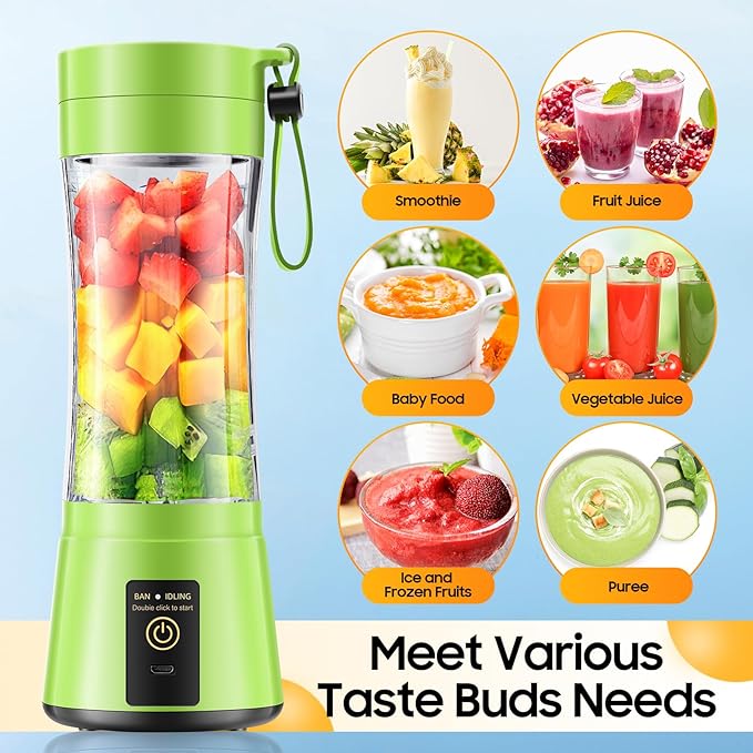 Portable Blender Make Shakes and Smoothies - USB Rechargeable Personal Size Mini Blender Freshly Squeezed, 380Ml BPA Free Travel Cup in Picnic/Office/Gym