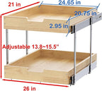 Wood Pull Out Cabinet Organizer 2 Tie 26" W x 21" D, Heavy-Duty Sliding Drawers for Inside Cabinets Storage and Organization for Kitchen, Pantry, Bathroom