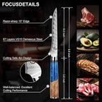 6-Inch Boning Knife, VG10 Damascus Steel Core, Ultra-Sharp Fillet Knife for Fish & Meat Cutting, Ergonomic Blue Resin & Wood Handle, Ideal Gift for Chefs and Cooking Lovers