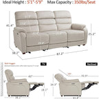 MCombo Wall Hugger Recliner Sofa with Drop Down Table, Power Reclining Sofa with Adjustable Headrest, USB A&C Charge Ports, Reading Lamp, Cup Holders, for Living Room, RVs (Fabric, ST258M3, Beige)