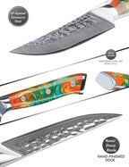 Steak Knives Set of 4, Ultra Sharp Kitchen Steak Knife 5 Inch - Forged Damascus Steel & Resin Handle - Yao Series