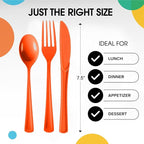 Party Solids Orange Plastic Silverware Heavy Duty 150 Pieces Orange Plastic Cutlery Sets, Utensil Sets, 50 Of Each Forks, Knives & Spoons Disposable Cutlery Set, Flatware Set For Party Supplies