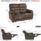 MCombo Zero Wall Recliner Loveseat, Power Recliner Loveseat with Adjustable Headrest, USB A & C Charge Ports, Wood Legs, for Living Room, RVs, Small Spaces (Fabric, ST258M1, Coffee)