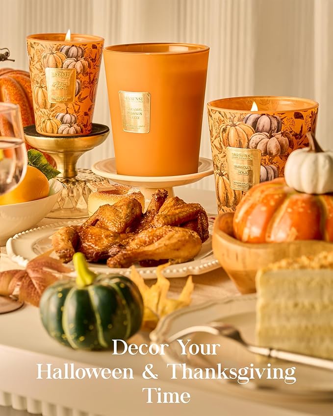 M&SENSE Pumpkin Spice Scented Candle, Soy Candles 14.1oz 60H Burn Time Slow Burning, Fall Scent Unique Halloween Gifts Home Decor