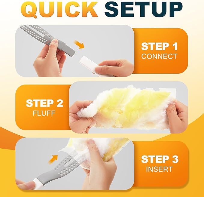 JOYMOOP Disposable Duster for Cleaning, with 1 Yellow Handles & 12 Ct Yellow Heavy Duty Refills for Swiffer Feather Duster, Household Cleaning Tool for Electronics, Dusting Furniture, Blinds