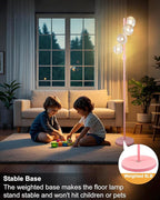 Lightdot 64IN Dimmable Floor Lamp with Globe Clear Glass Shade, Modern Pink Standing Lamps with 4PCS 3000K G9 Bulbs Soft Warm White Eye Care, Mid Century Floor Lamp for Living Room Bedroom