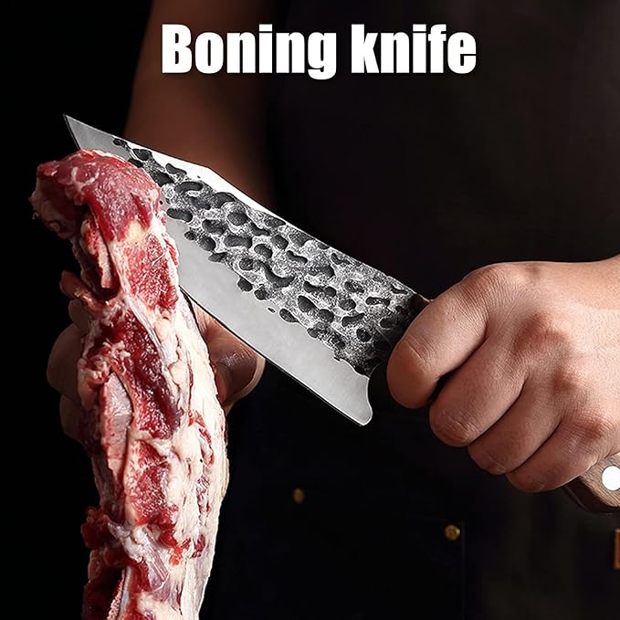 TOMBRO Huusk Japan Knife- Forged Viking Knives Sharp Boning knife Handmade Caveman Knife High Carbon Steel Butcher Knives with Sheath, Japanese Chef Knife for Kitchen, Camping, BBQ, fishing filet