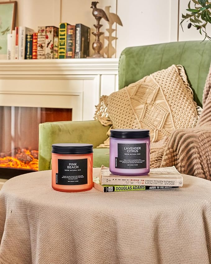 M&SENSE Pink Beach Sands Jar Candle, 11.6oz Pineapple & Coconut Scented Natural Soy Candles for Home Scented, 70 Hour Burn Time, Home Decor Gift for Women, Friends, Family, Colleagues, Couples
