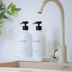 Glass Soap Dispenser Set with Ceramic Tray, 16.9 floz Hand and Dish Soap Dispenser for Bathroom Decor, White and Black Kitchen Accessories (White Bottles + Black Pumps)