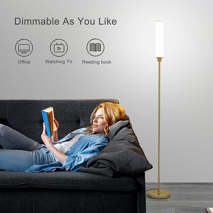 Floor Lamp with Remote Control,Bright Floor Lamps for Living Room/Bedroom/Office, Stepless Adjustable 3000K-6000K Colors and 10-100% Brightness,Standing Light with Foot Switch (Gold)
