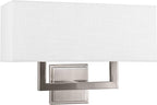 Kira Home Haven 16" 2-Light Modern Wall Sconce/Wall Light + Rectangular White Fabric Shade, Brushed Nickel Finish