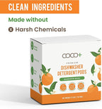COCO+ Dishwasher Detergent Pods - Nano-Concentrated Enzymes Power with Rinse Aid & Hard Water Protection - Sparkling, Spotless Dishes - 50 Pods (Mandarin Basil)
