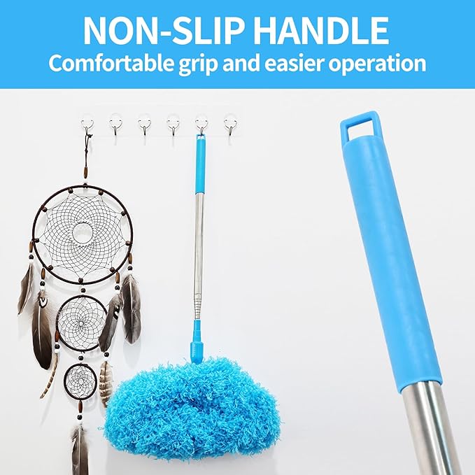 Ceiling Fan Cleaner Duster Reusable Microfiber Removable Extendable Duster with 95" Telescoping Pole for Cleaning Walls Furniture Door Window Top (Blue)