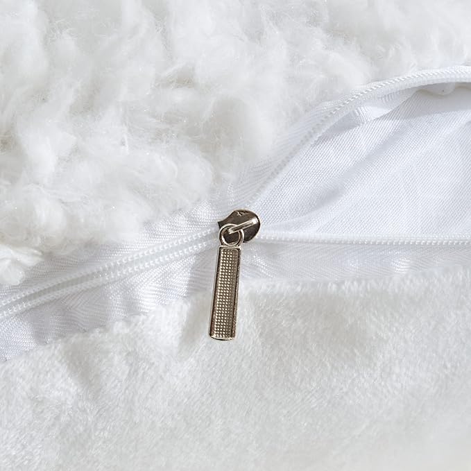 MOOWOO Fluffy Heart Throw Pillow with Pillow Cover and Insert, Shaggy Faux Fur,Valentines Day Decor,Christmas Decorations, Love Pillow (White, Heart Shape-15.7X15.7Inches)