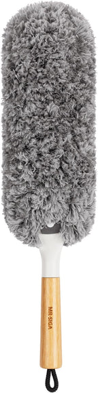 MR.SIGA Lint Free Microfiber Duster, Washable and Reusable Duster with Bamboo Handle and Replaceable Head, Duster for Household Cleaning