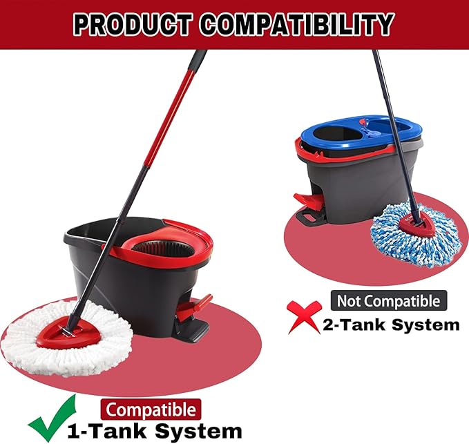 Spin Mop Replacement Heads, Mop Replace Head Easywring 1-Tank System, Mop Head Replacement for Hardwood Floor Cleaning, Machine Washable and Easy to Replace (2 Pack)