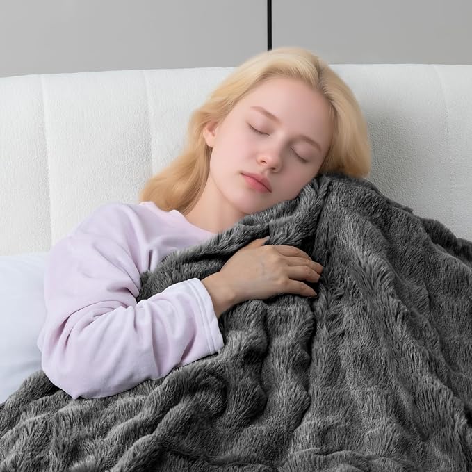 Heated Blanket Electric Twin- 62"x84" Soft Thick Bubble Electric Blanket for Sofa with 5 Heat Levels & 4 Hours Auto-Off Overheat Protection, Warm Cozy Gifts, Light Grey