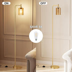 Floor Lamps for Living Room - Gold Standing Lamp with Amber Glass Shade, Modern Floor Lamp with LED Bulbs, Bright Industrial Floor Lamp for Bedroom, Farmhouse Tall Lamp for Office